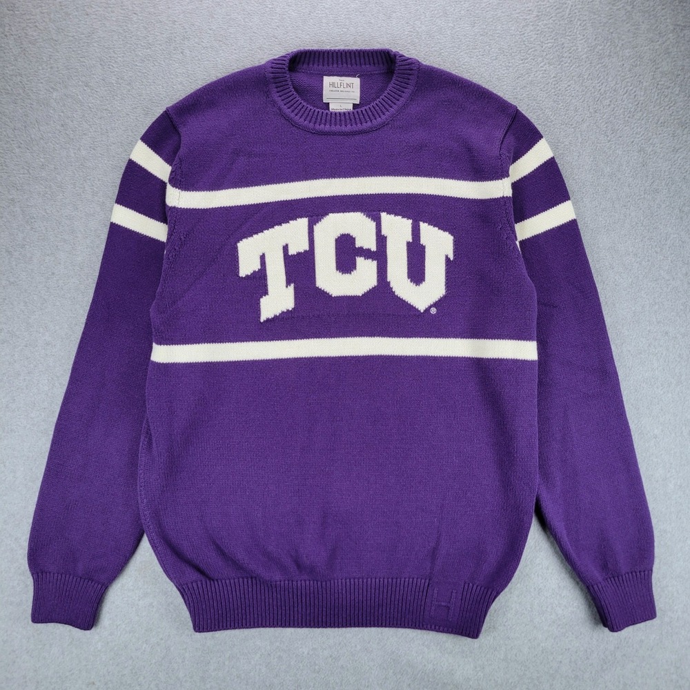 Hillflint TCU Sweater Mens Large Purple Striped‎ Knit Pullover Horned Frogs